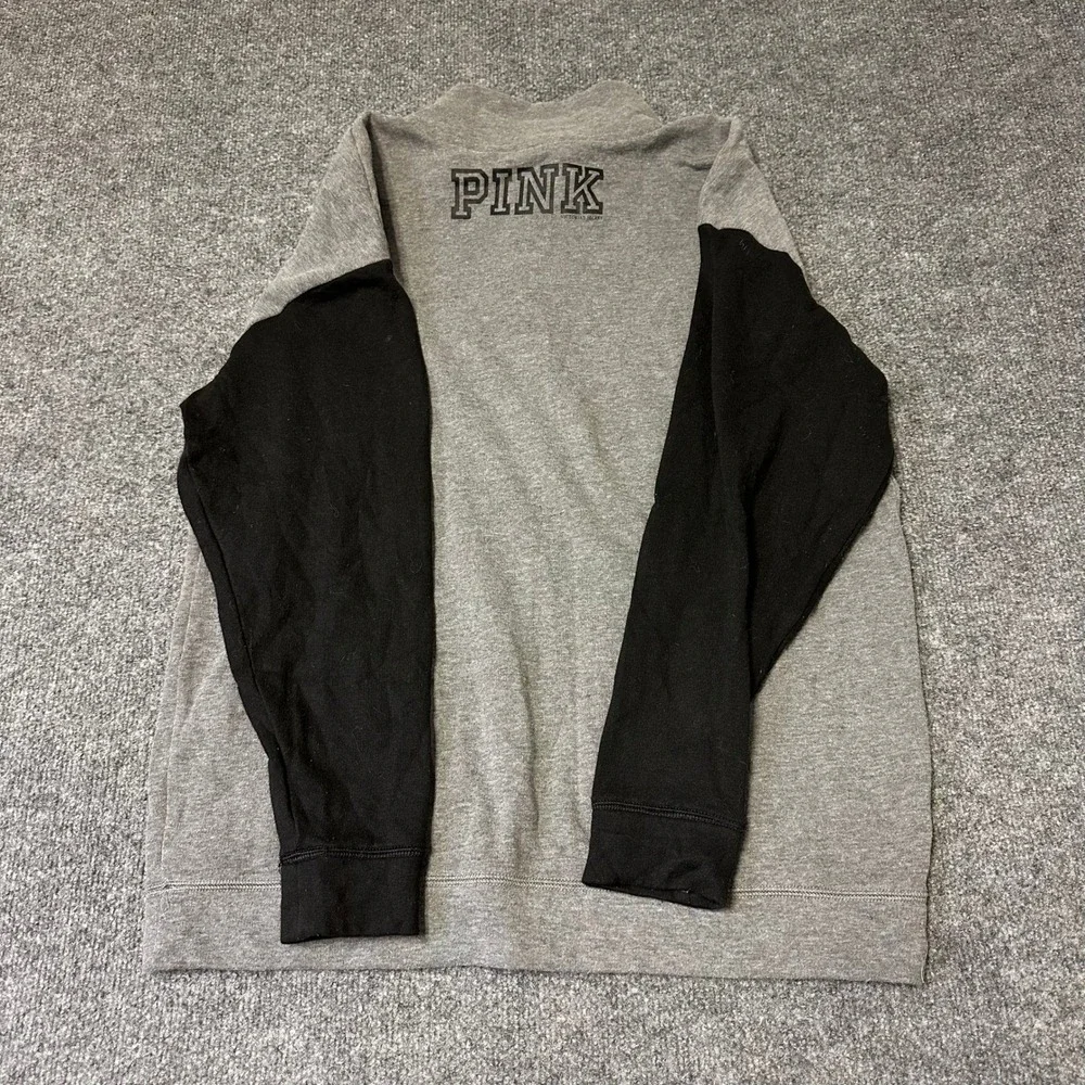 PINK Sweatshirt Womens Size M Gray Black Quarter Zip Sequin WSU Pullover Logo